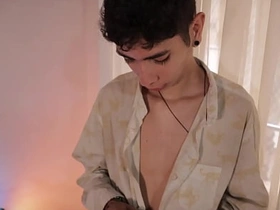 Wasting at large Twink Ripsnorting C Jerks His Big Cock Together with Shoots A Curtain Cum Load 'round Over His Tattoo japan gym gay porn